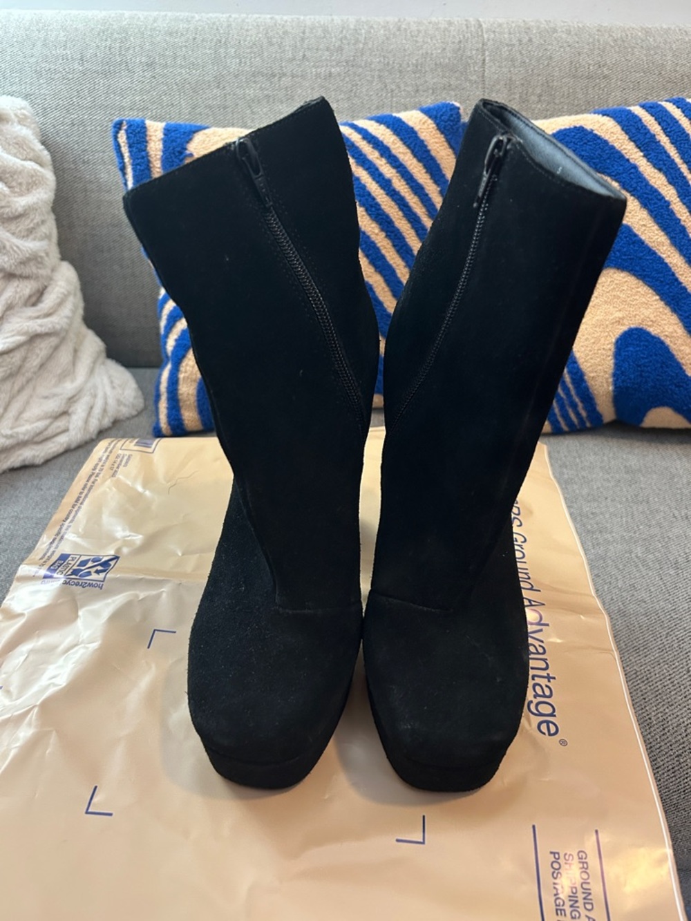 ASOS Black Suede Mid-Calf Platform Heeled Boots size 7 (5 UK)